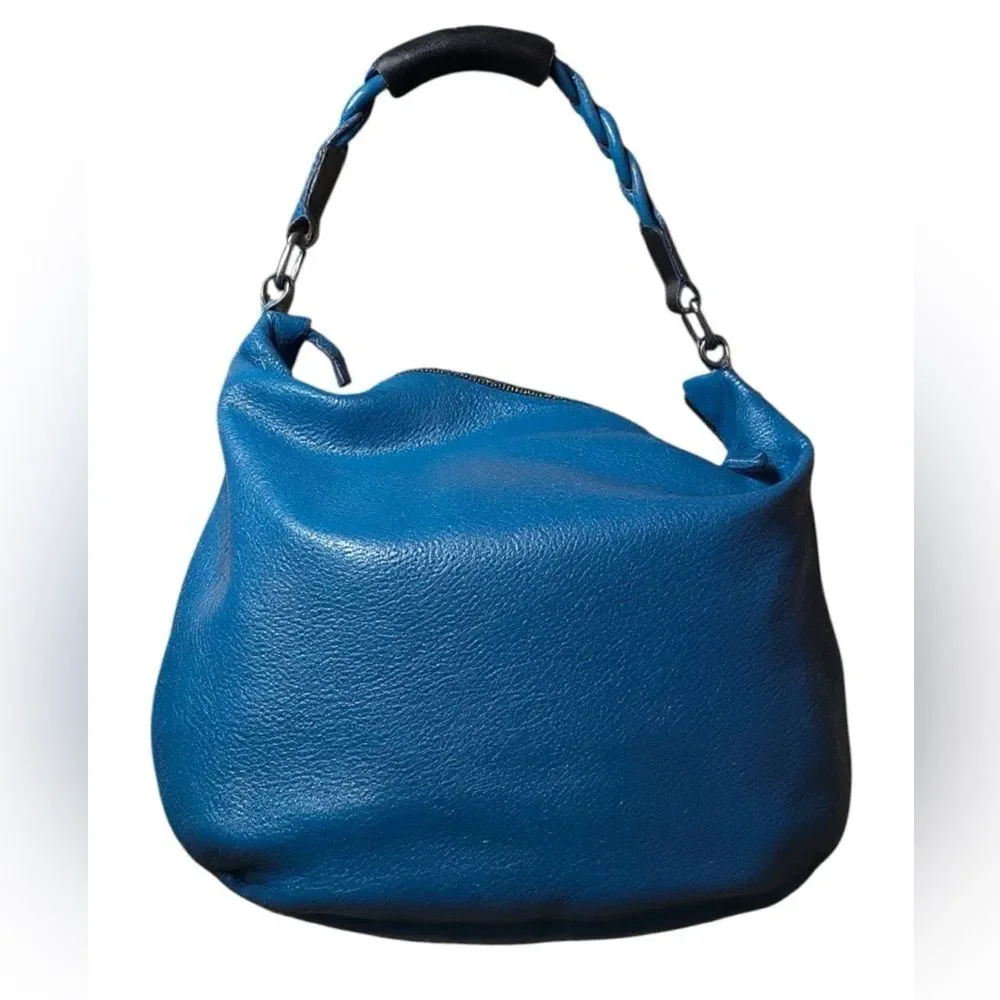 MULBERRY Shiny Blue Petrol Leather Daria Hobo Bag Braided Strap  Auth